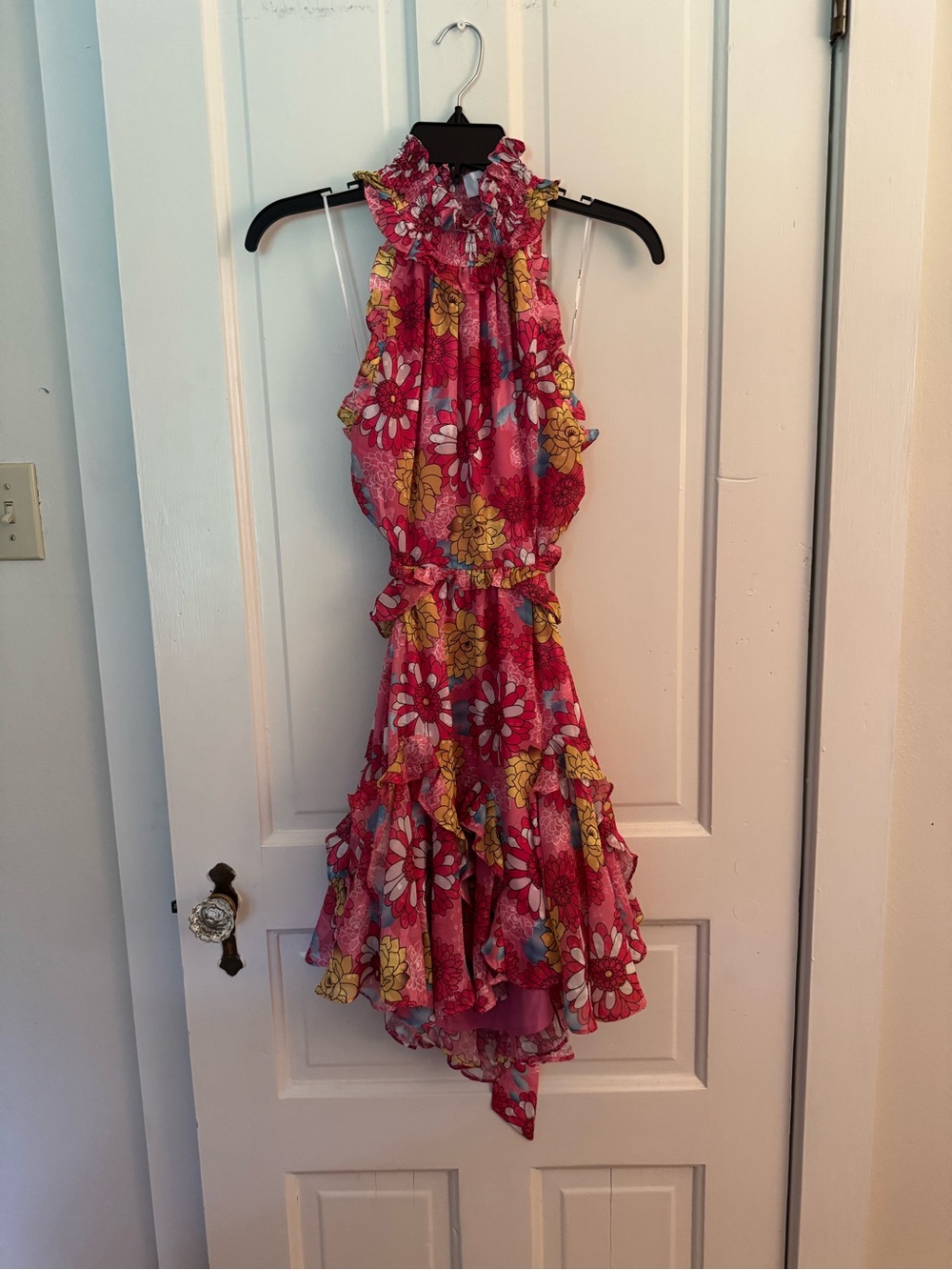Elliatt Pink Floral Ruffled Halter Dress